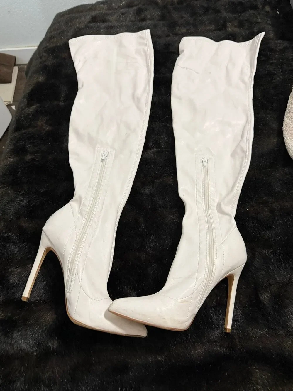 Liliana White faux leather over the knee boots with zipper detail 7.5